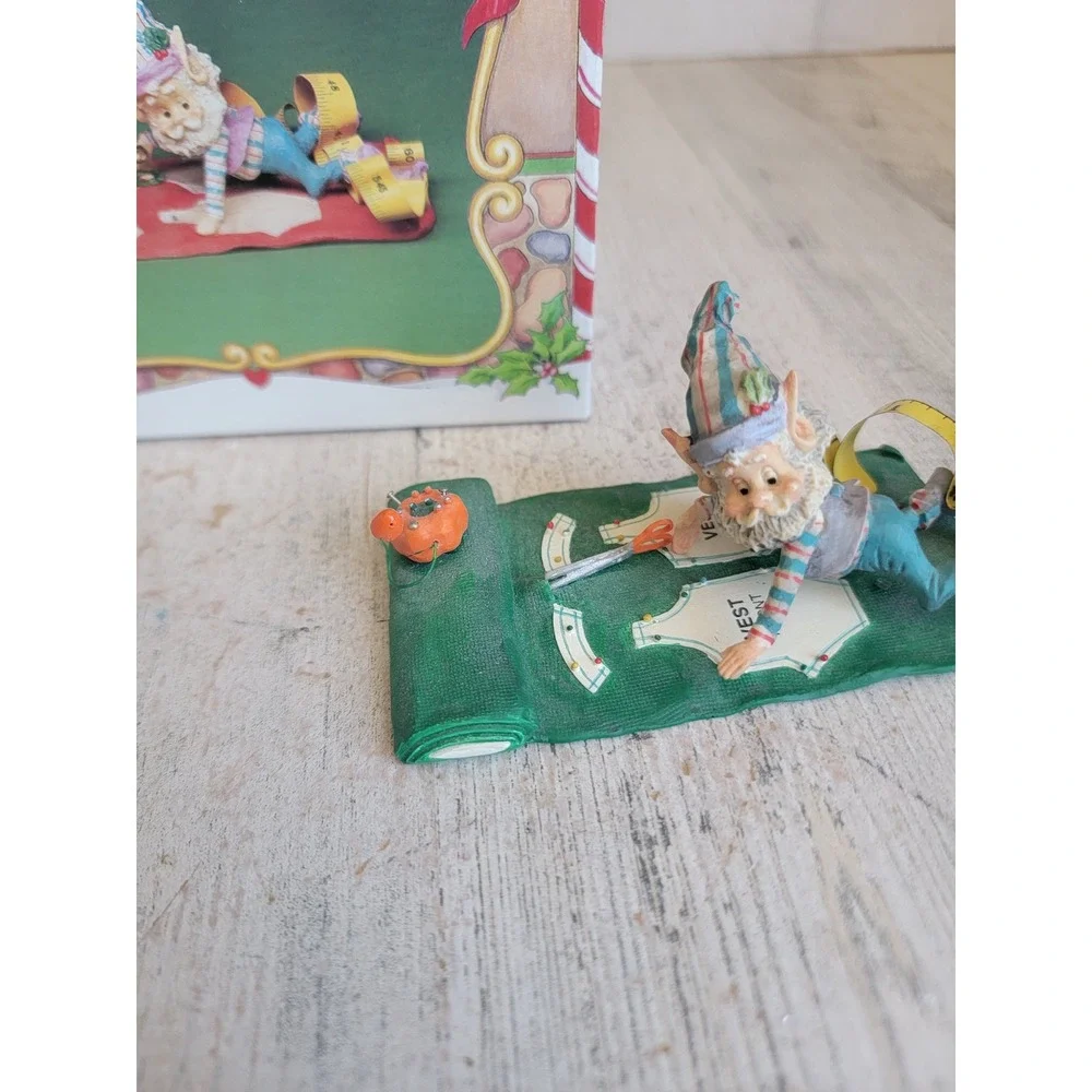 Enesco RARE Pinky AS IS green color variant sewing North Pole Village vintage